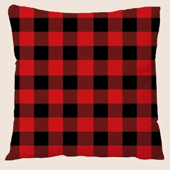 NEW RED BLACK ALL SEASONS POLYESTER DECORATIVE PLAID PILLOW COVER 18" X 18" - Picture 1 of 3